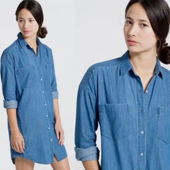 Everlane Dresses & Skirts - Everlane The Denim Shirt Dress Long Sleeve Chambray Denim Dress Pockets XS